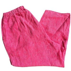 EUC FLAX Linen Pull-On Loose Leg Crop Pants Red Pinstripe Size Medium.